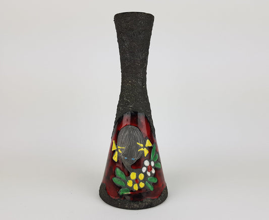 Vintage SAN MARINO ITALY Vase with Sgraffito-girl, Italian Pottery #