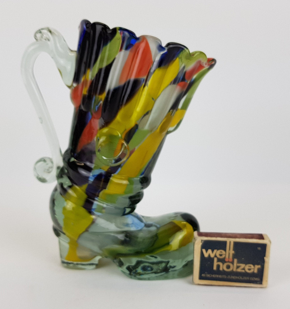 Vintage MURANO Blown Glass Art Multi Colored Boot, Italian Art #