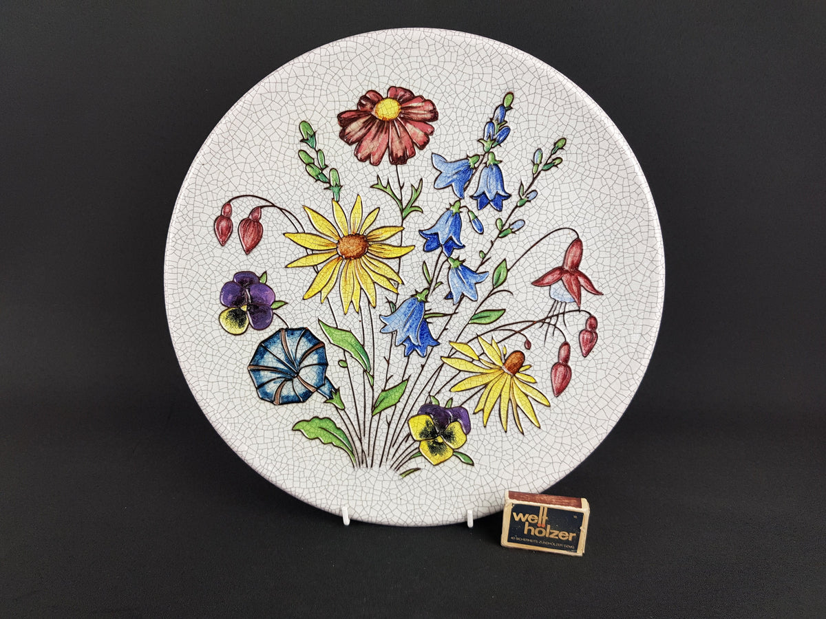 Vintage KARLSRUHER MAJOLIKA KERAMIK Wall Plaque with flower decor, by Anita Fuchs 1963 West German Pottery #