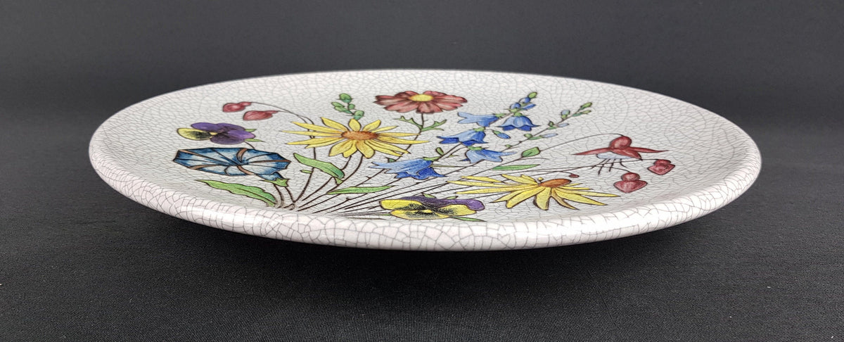 Vintage KARLSRUHER MAJOLIKA KERAMIK Wall Plaque with flower decor, by Anita Fuchs 1963 West German Pottery #