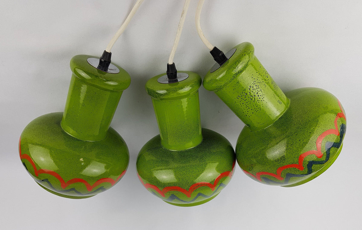 Vintage WEST GERMAN POTTERY Hanging Lamps (set of 3) 1970s Retro