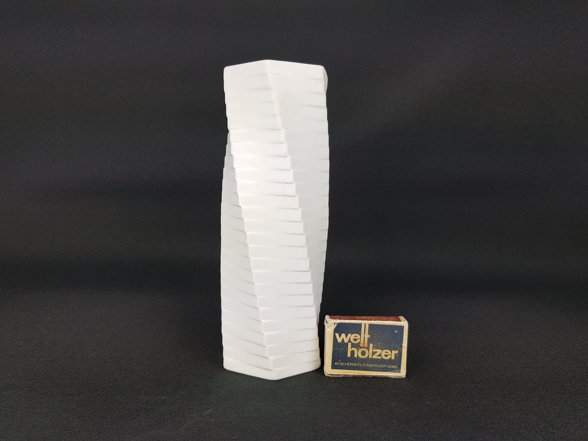 Vintage ROSENTHAL White Biscuit Porcelain Porzellan Op Art vase by Werner Uhl 1970s