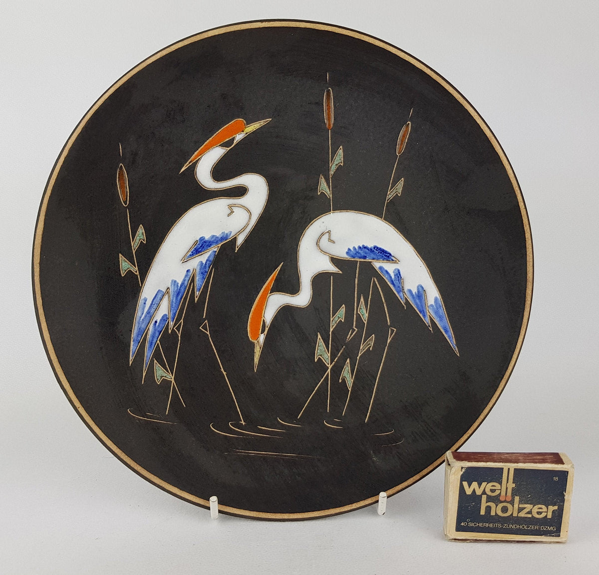 Vintage RUSCHA KERAMIK Wall Plaque with Heron decor 1970s #