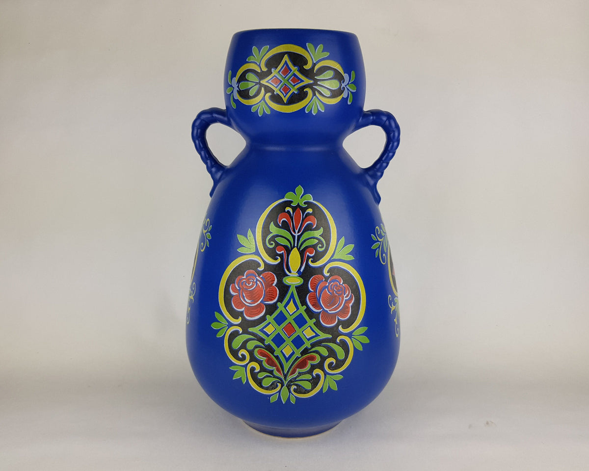 Vintage XXL UBELACKER (Ü-KERAMIK) Blue Floor Vase West German Pottery Fat Lava Era 1960s 1970s