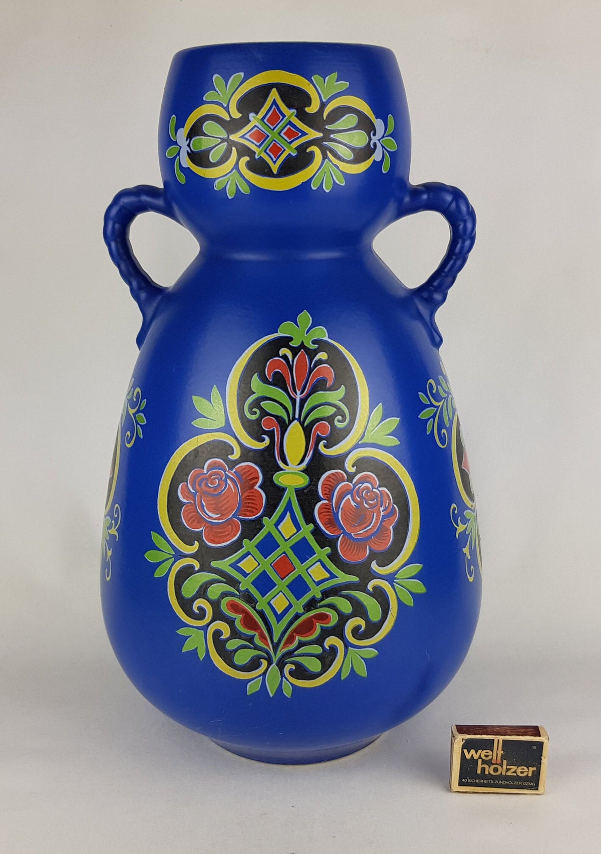Vintage XXL UBELACKER (Ü-KERAMIK) Blue Floor Vase West German Pottery Fat Lava Era 1960s 1970s