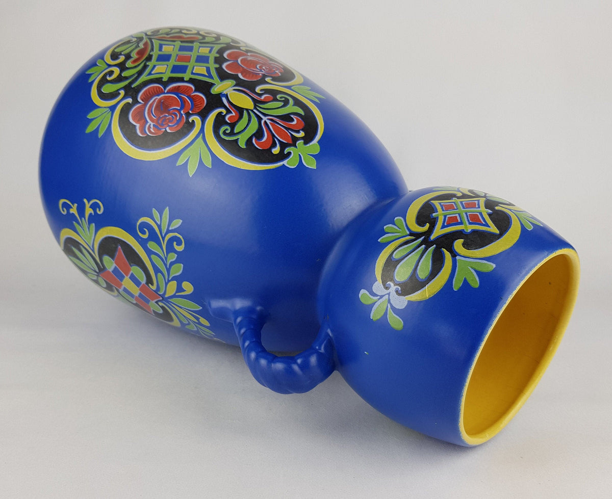 Vintage XXL UBELACKER (Ü-KERAMIK) Blue Floor Vase West German Pottery Fat Lava Era 1960s 1970s