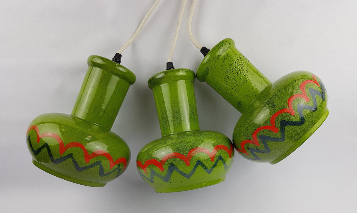 Vintage WEST GERMAN POTTERY Hanging Lamps (set of 3) 1970s Retro
