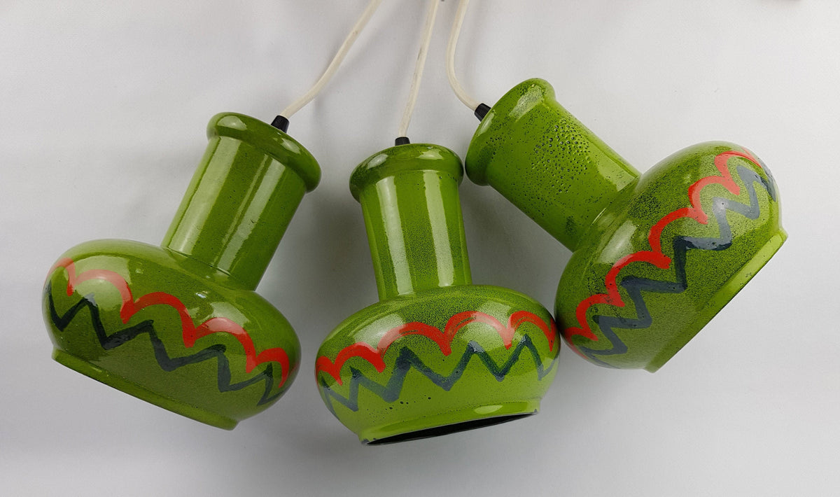 Vintage WEST GERMAN POTTERY Hanging Lamps (set of 3) 1970s Retro