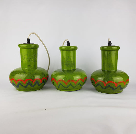 Vintage WEST GERMAN POTTERY Hanging Lamps (set of 3) 1970s Retro