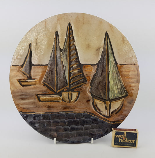 Vintage OTTO KERAMIK 3D Wall Plate Sailing Ships Decor Fat Lava 1995 - 2000