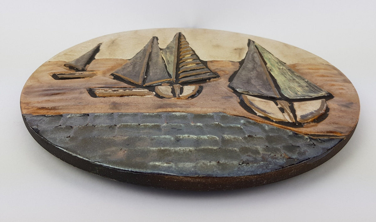 Vintage OTTO KERAMIK 3D Wall Plate Sailing Ships Decor Fat Lava 1995 - 2000