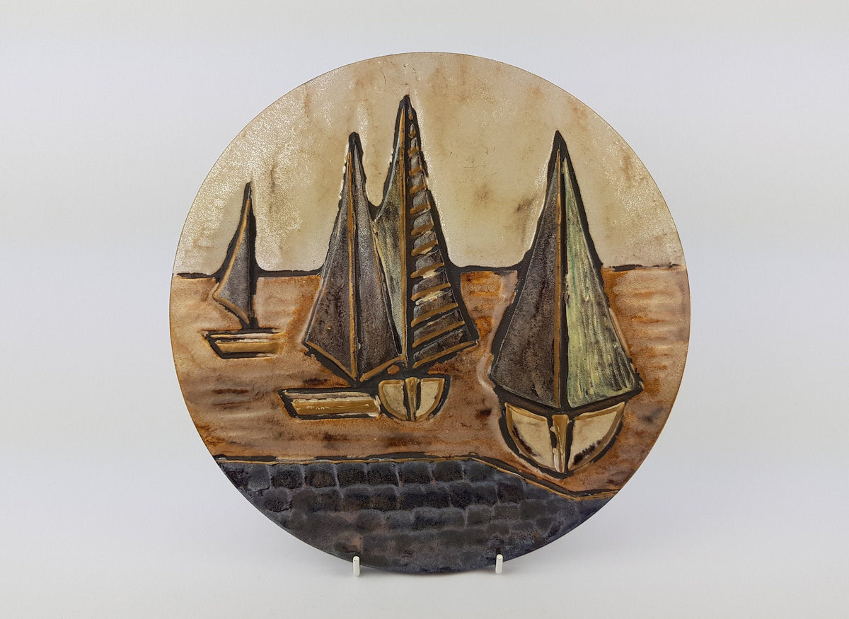 Vintage OTTO KERAMIK 3D Wall Plate Sailing Ships Decor Fat Lava 1995 - 2000