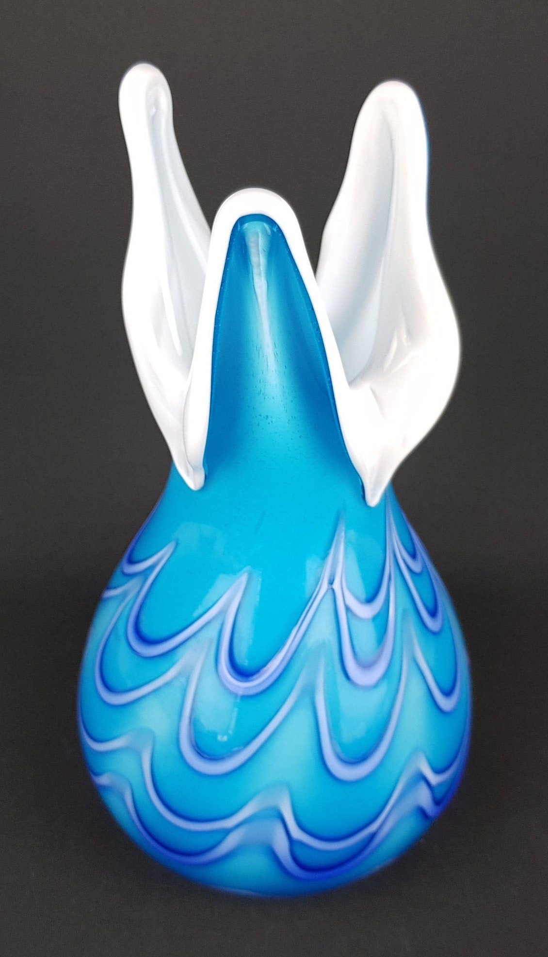 Vintage FAZZALETTO Blue Glass Art MURANO Vase Italian Art 1970s
