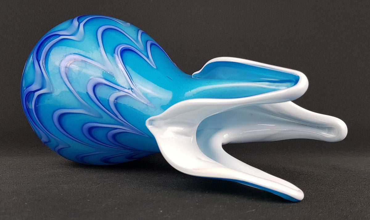 Vintage FAZZALETTO Blue Glass Art MURANO Vase Italian Art 1970s