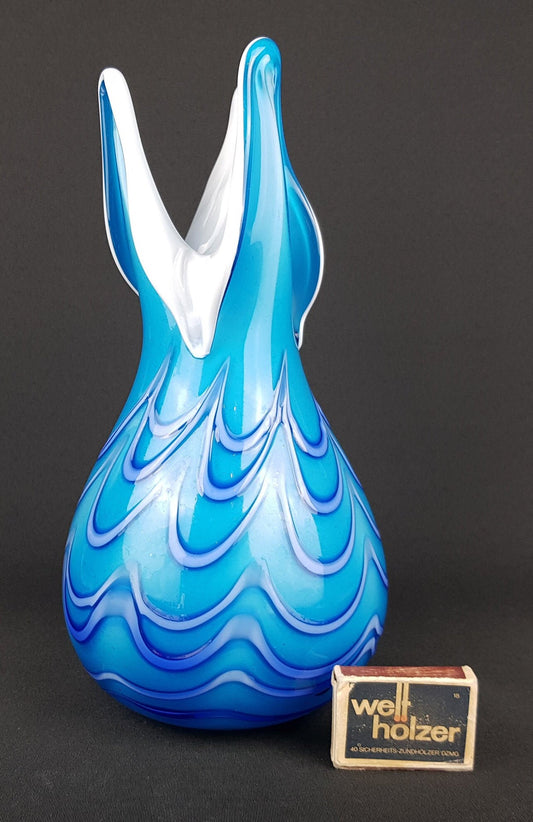 Vintage FAZZALETTO Blue Glass Art MURANO Vase Italian Art 1970s
