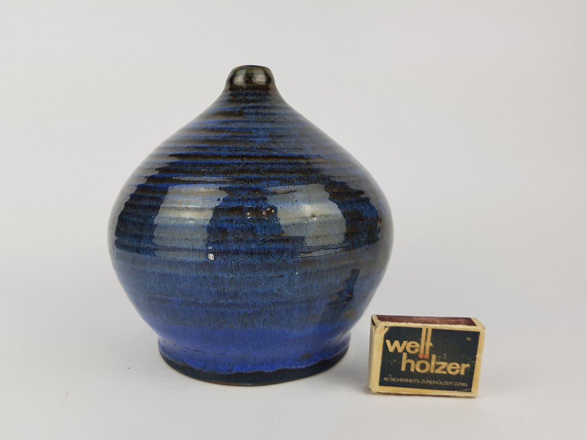 Vintage Studio Art Pottery Stylish Blue Design Vase by HELMA KLETT 1950-60 West Germany