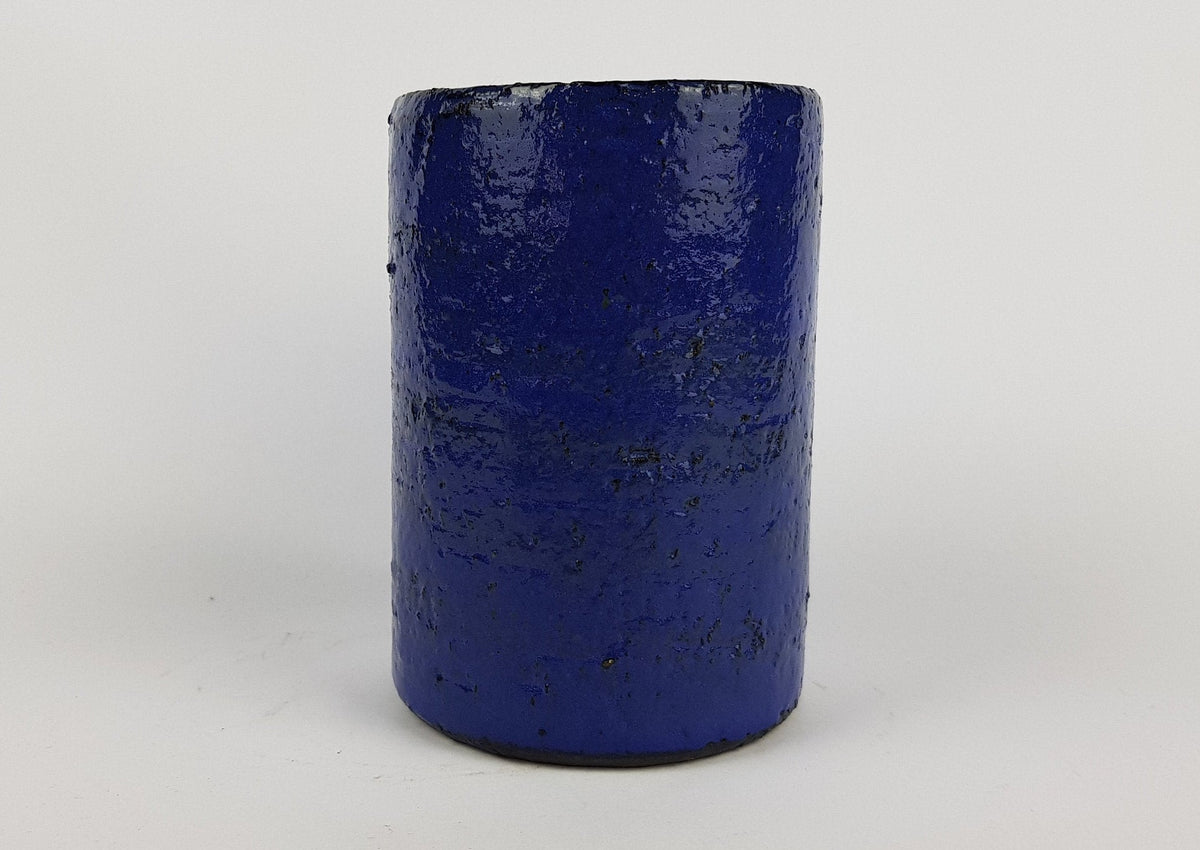 Vintage STUDIO ART POTTERY Blue Cylinder Design Vase
