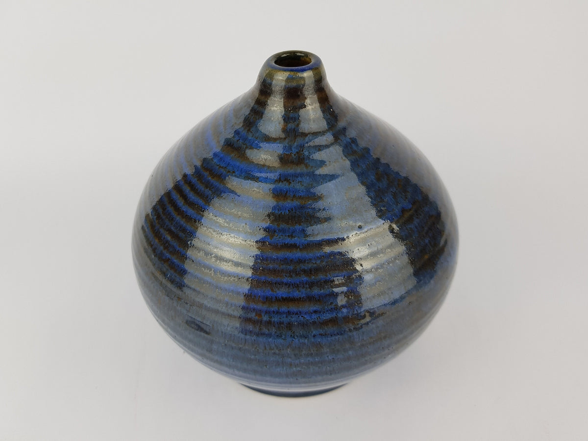 Vintage Studio Art Pottery Stylish Blue Design Vase by HELMA KLETT 1950-60 West Germany