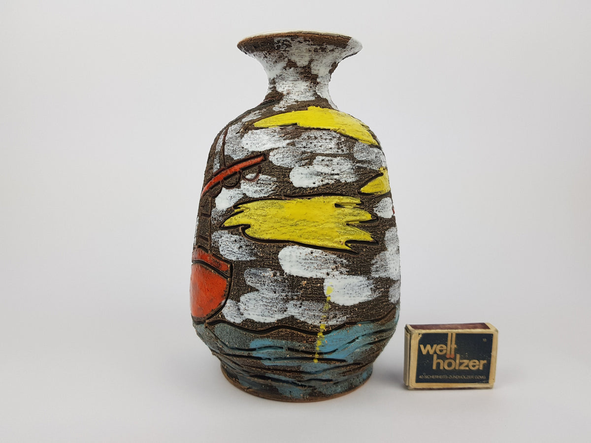 Vintage FRATELLI FANCIULLACCI Vase With Sailing Ships Decor 1960s Italian Pottery Italy