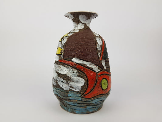 Vintage FRATELLI FANCIULLACCI Vase With Sailing Ships Decor 1960s Italian Pottery Italy