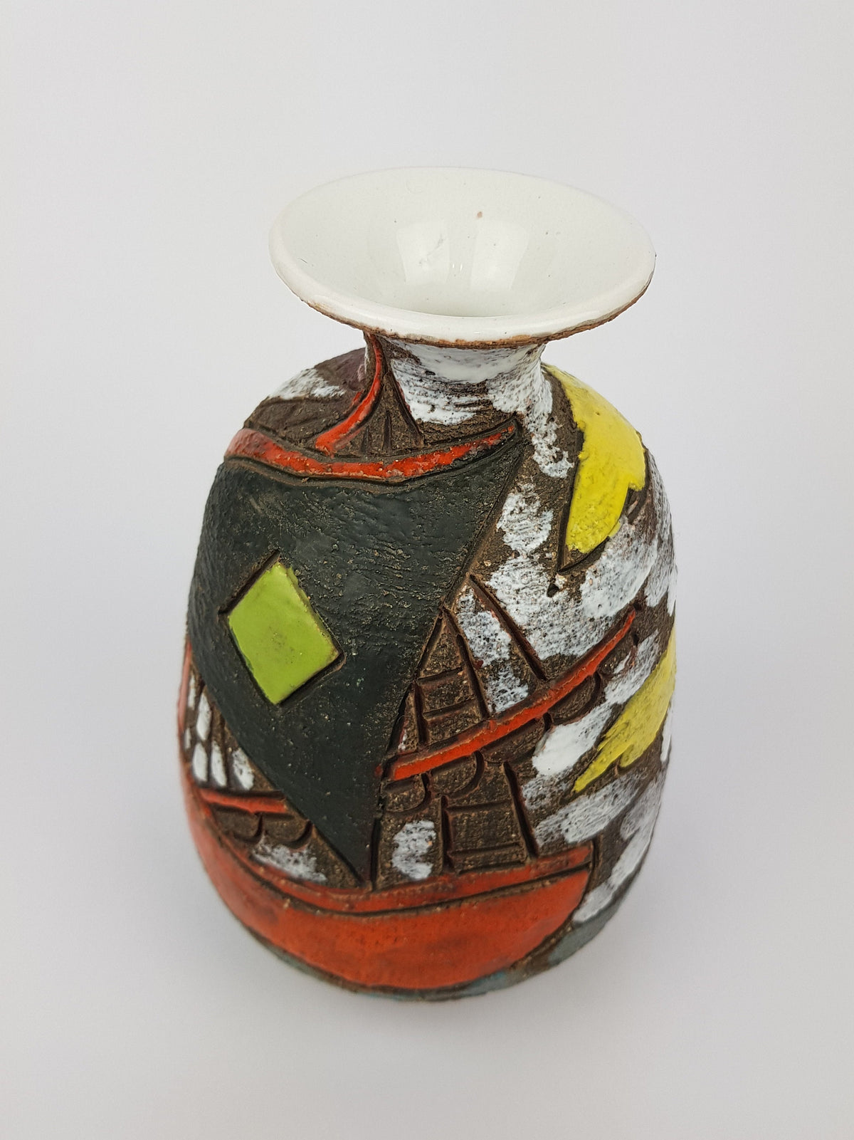 Vintage FRATELLI FANCIULLACCI Vase With Sailing Ships Decor 1960s Italian Pottery Italy
