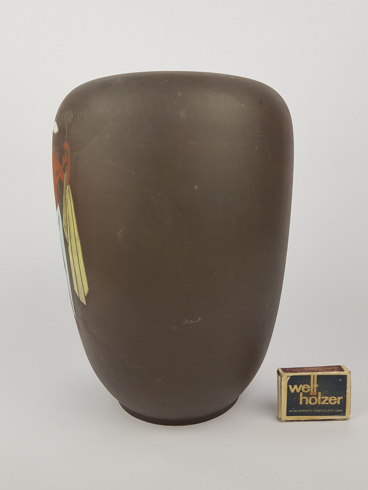 Vintage Studio Art Pottery by ARNO KIECHLE Engobe Vase with People Decor 1950s 528
