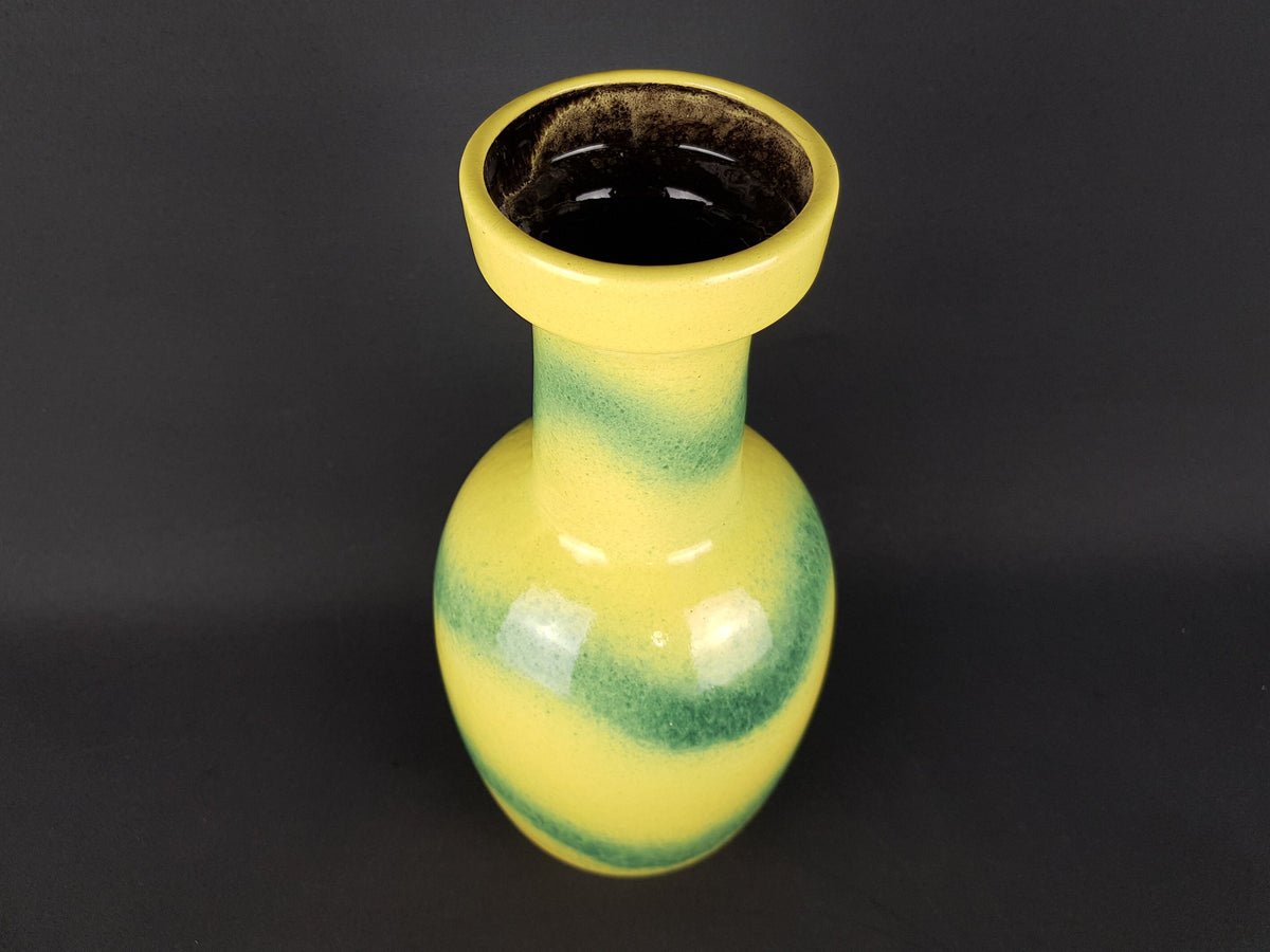 Vintage DÜMLER & BREIDEN Keramik Yellow Vase With Green Spritz decor 464 32 West German Pottery 1960s 1970s
