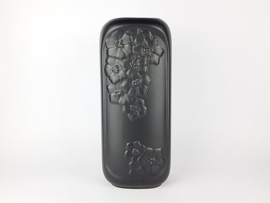 Vintage Rare Black SCHEURICH KERAMIK Vase 510 40 With 3D Flower Decor West German Pottery 1980-90s