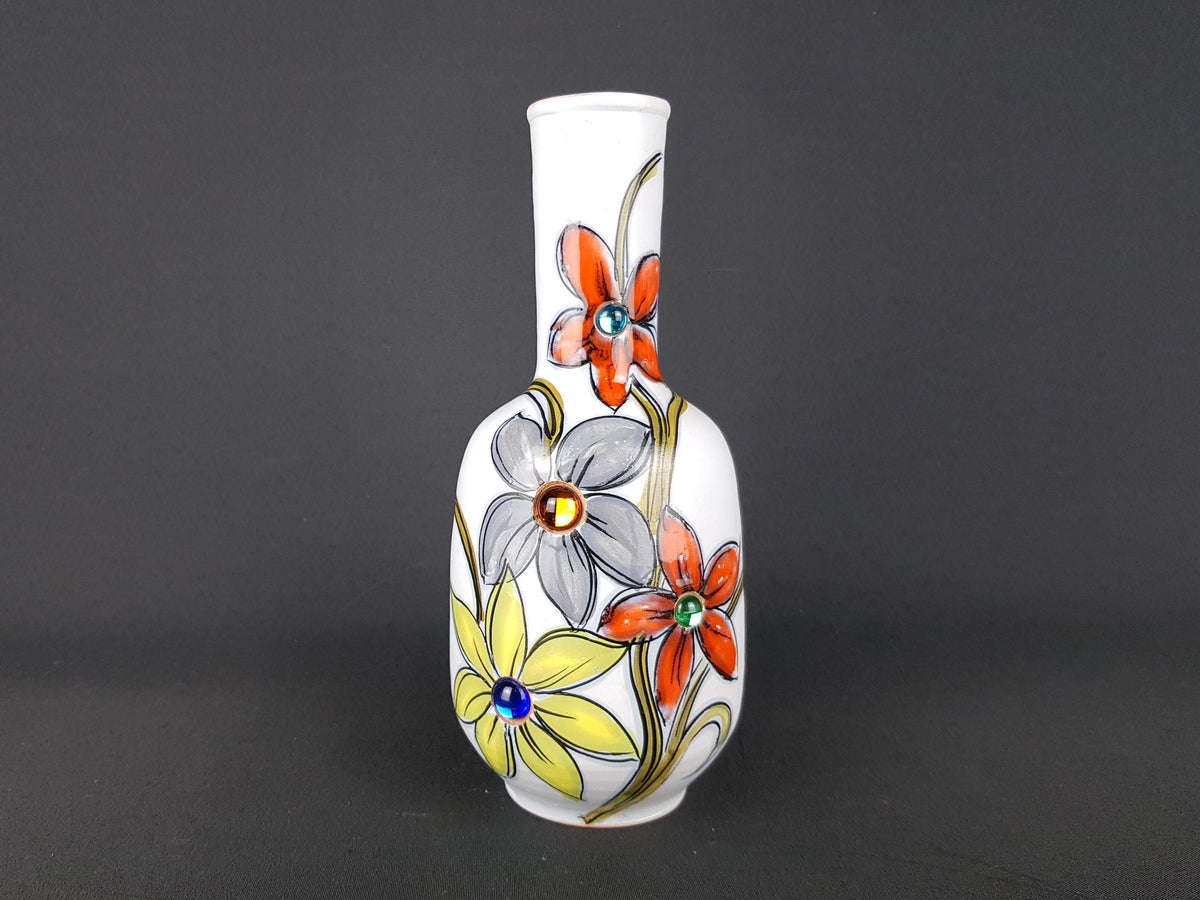 Vintage White FRATELLI FANCIULLACCI Vase 8226 With Flower and Stones Decor 1960s 1970s