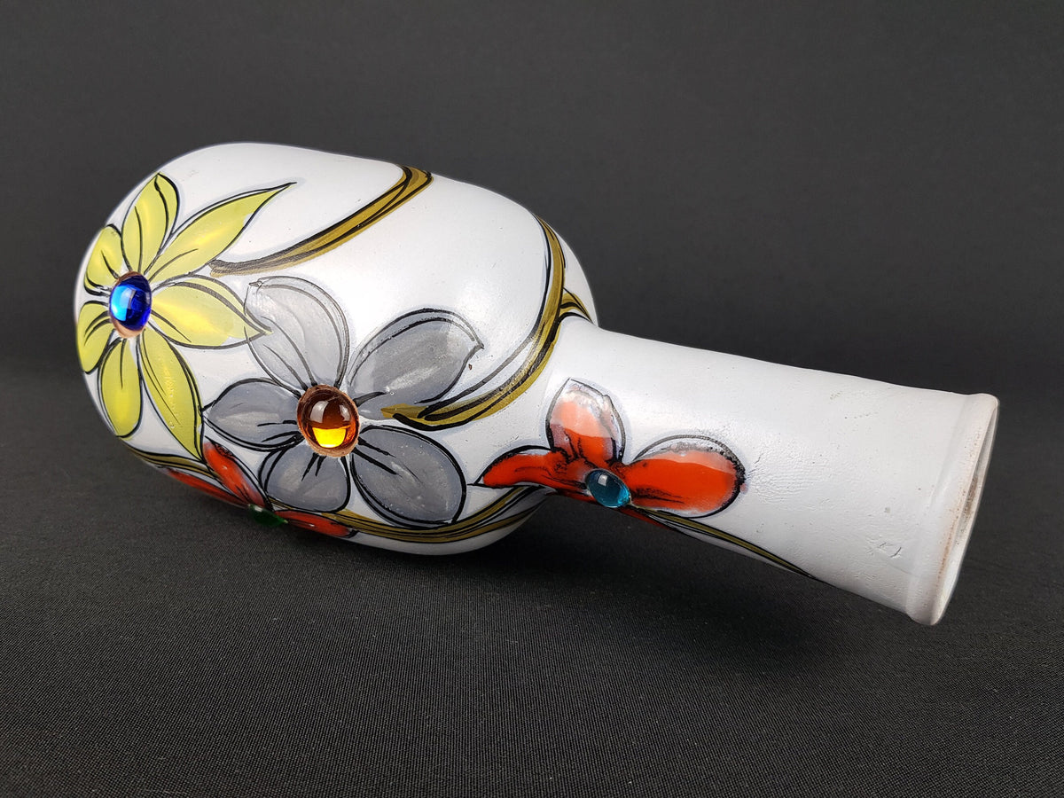 Vintage White FRATELLI FANCIULLACCI Vase 8226 With Flower and Stones Decor 1960s 1970s