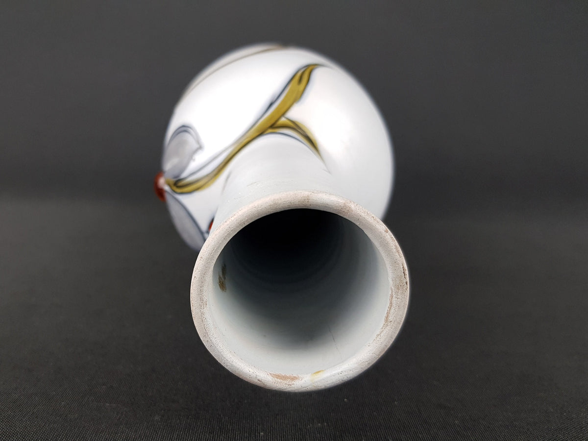 Vintage White FRATELLI FANCIULLACCI Vase 8226 With Flower and Stones Decor 1960s 1970s