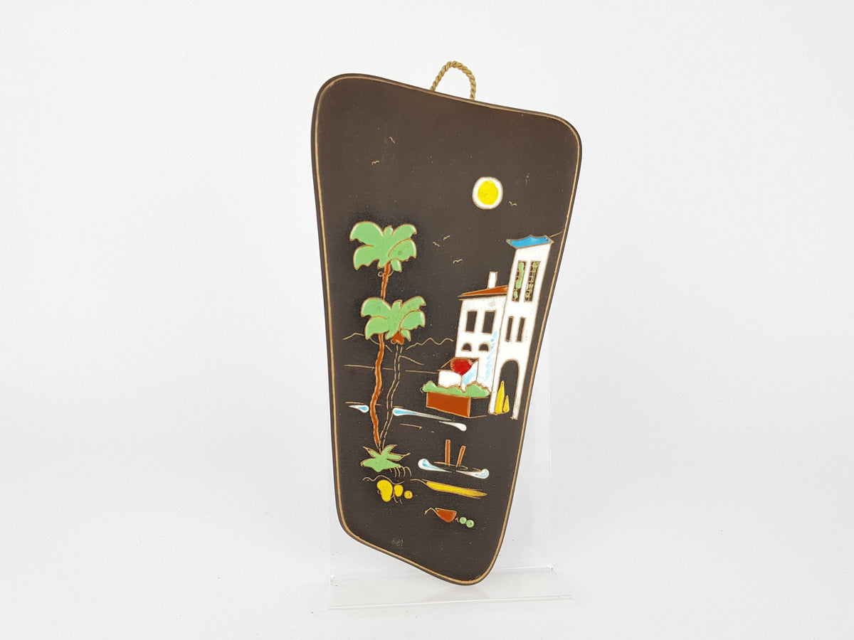 Vintage HEMA Wall Plate Plaque Palm Tree Holiday Decor West German Pottery 1950s