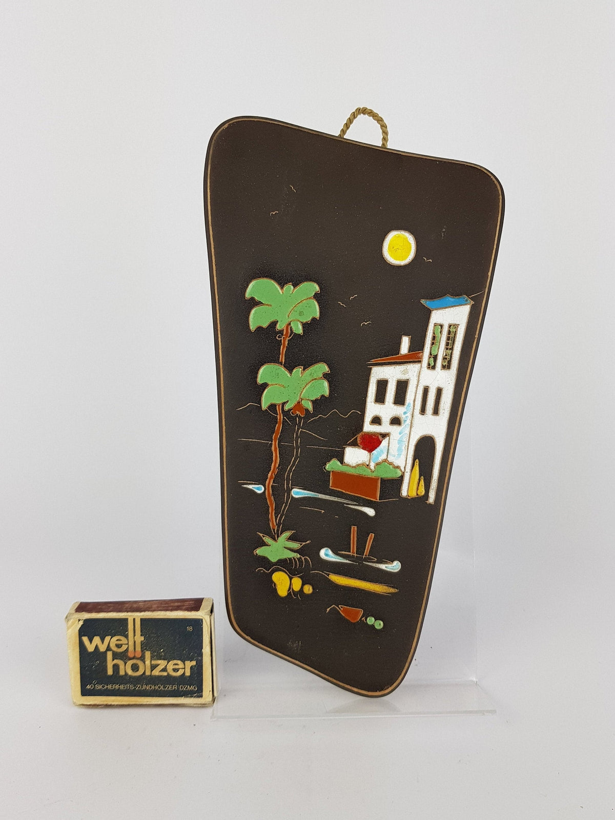 Vintage HEMA Wall Plate Plaque Palm Tree Holiday Decor West German Pottery 1950s