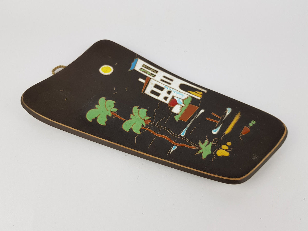 Vintage HEMA Wall Plate Plaque Palm Tree Holiday Decor West German Pottery 1950s