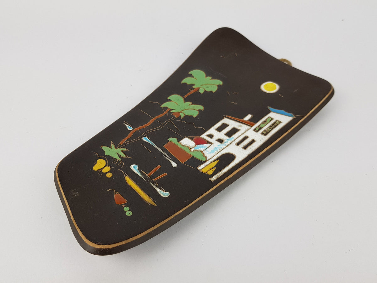 Vintage HEMA Wall Plate Plaque Palm Tree Holiday Decor West German Pottery 1950s