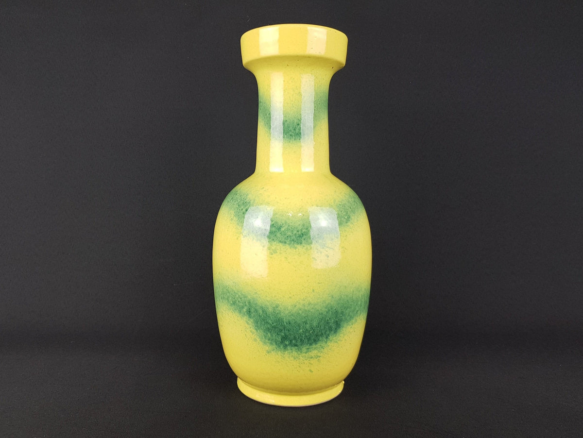 Vintage DÜMLER & BREIDEN Keramik Yellow Vase With Green Spritz decor 464 32 West German Pottery 1960s 1970s