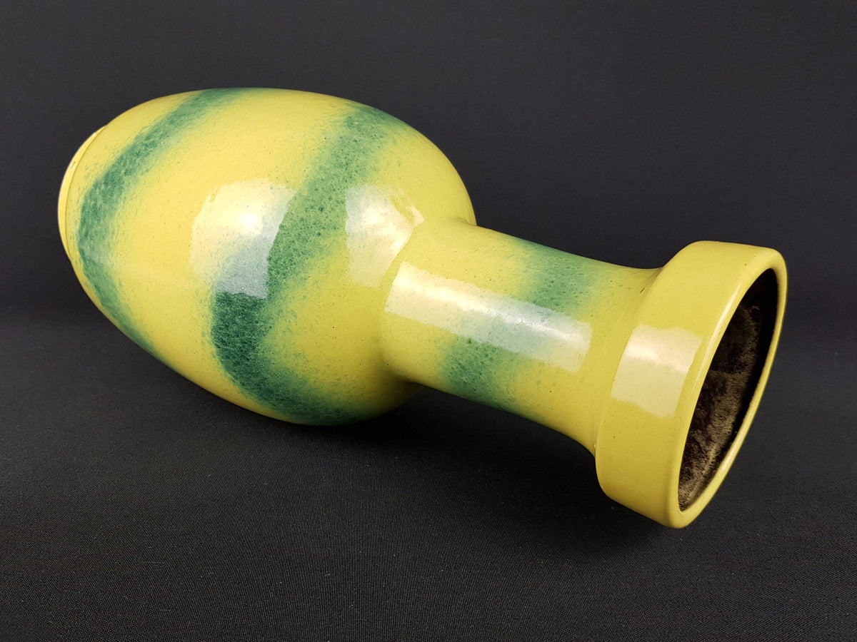 Vintage DÜMLER & BREIDEN Keramik Yellow Vase With Green Spritz decor 464 32 West German Pottery 1960s 1970s