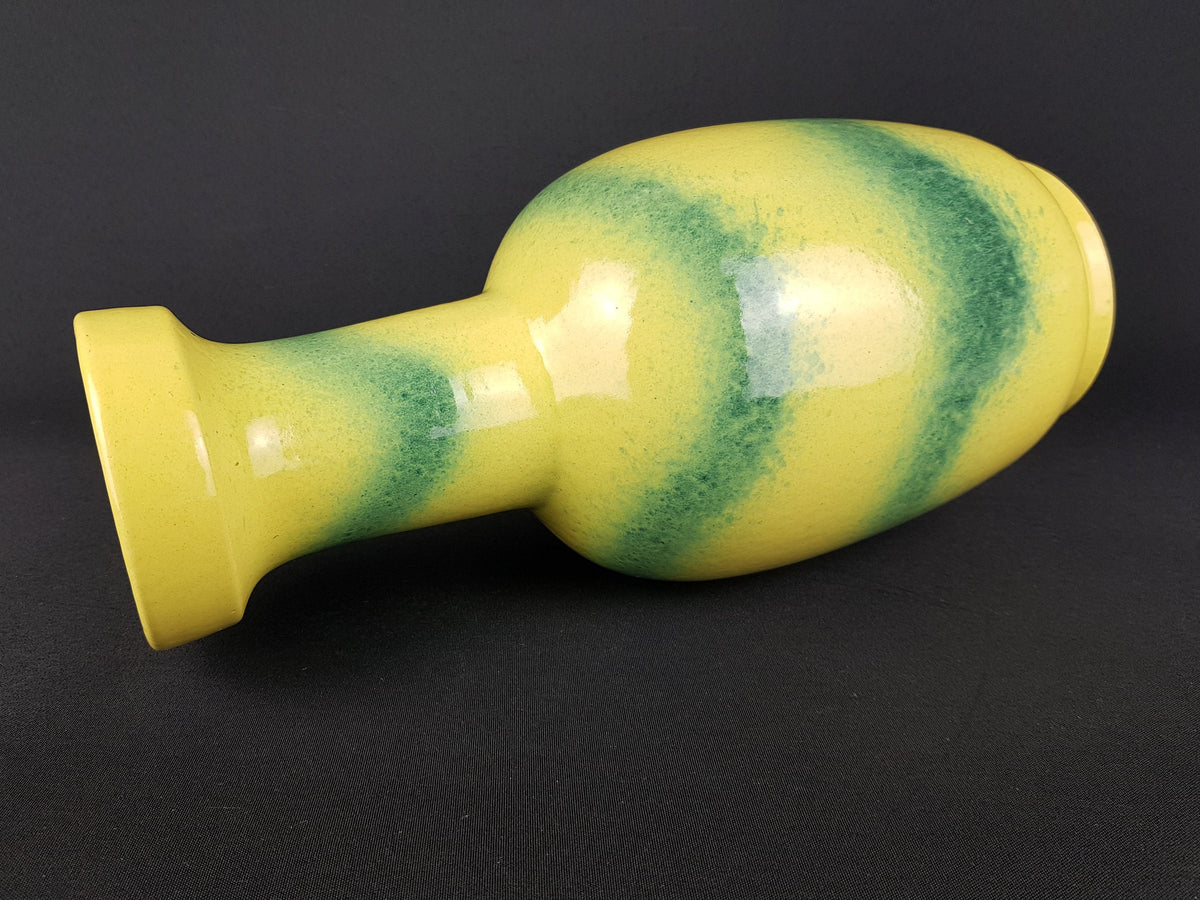 Vintage DÜMLER & BREIDEN Keramik Yellow Vase With Green Spritz decor 464 32 West German Pottery 1960s 1970s