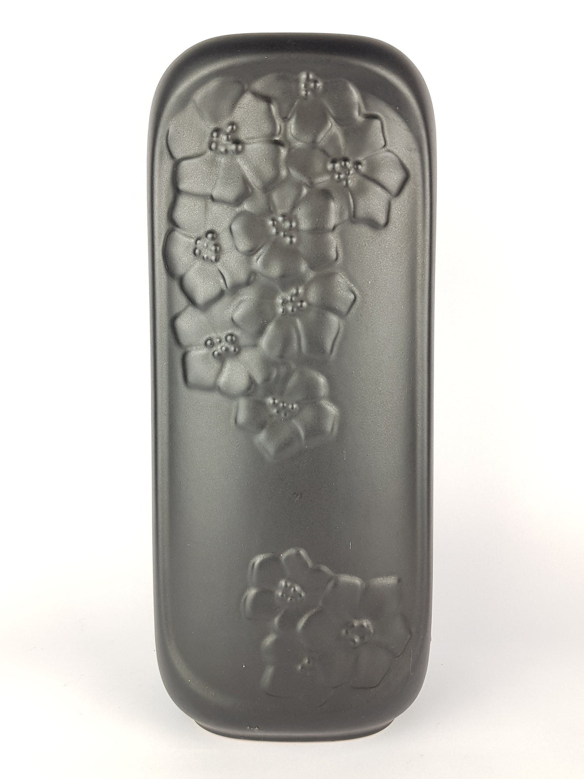 Vintage Rare Black SCHEURICH KERAMIK Vase 510 40 With 3D Flower Decor West German Pottery 1980-90s