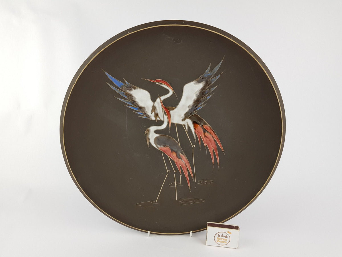 Vintage ARNO KIECHLE KERAMIK Engobe Wall Plate with Heron Decor 430 West German Pottery 1970s
