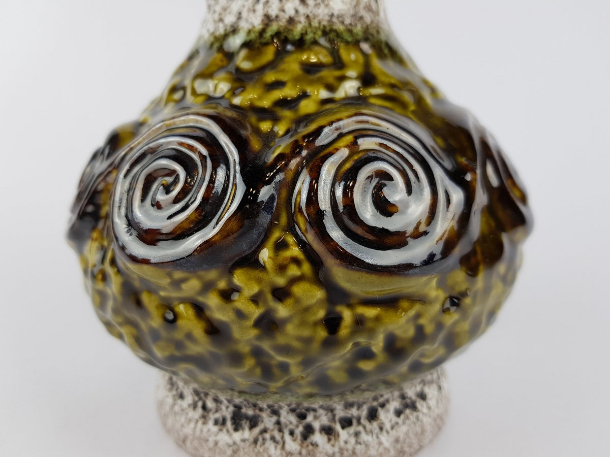 Vintage UBELACKER (Ü-KERAMIK) Olive Green and Beige Fat Lava Vase West German Pottery 1970s