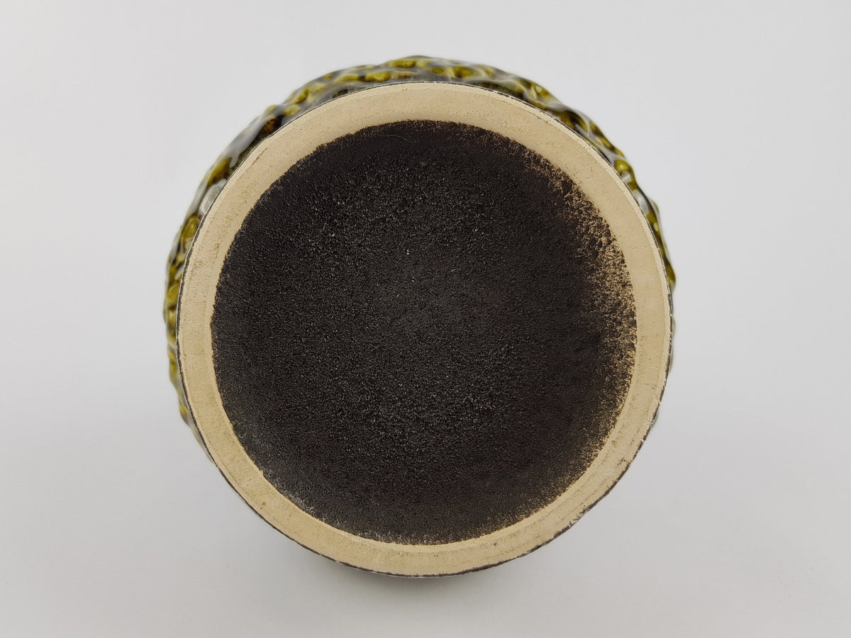 Vintage UBELACKER (Ü-KERAMIK) Olive Green and Beige Fat Lava Vase West German Pottery 1970s