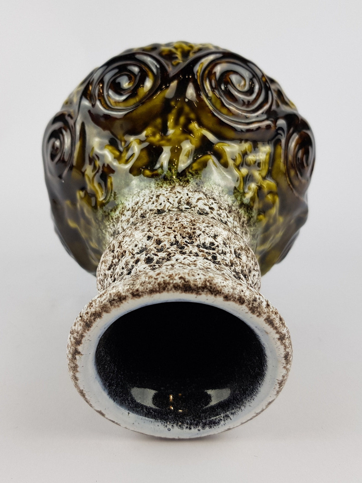Vintage UBELACKER (Ü-KERAMIK) Olive Green and Beige Fat Lava Vase West German Pottery 1970s