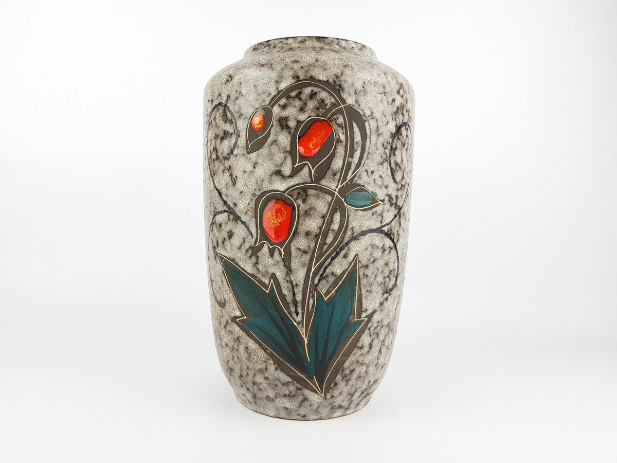 Vintage SCHEURICH KERAMIK Fat Lava Vase 517 30 With Tulip Flower Decor West Geman Pottery 1970s