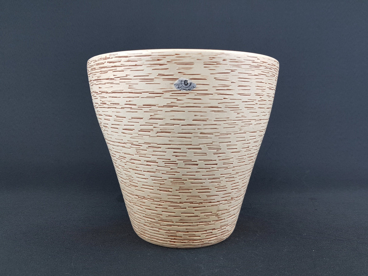 Vintage UBELACKER (Ü-KERAMIK) Beige and Brown Planter Flower Pot 115 West German Pottery 1950s