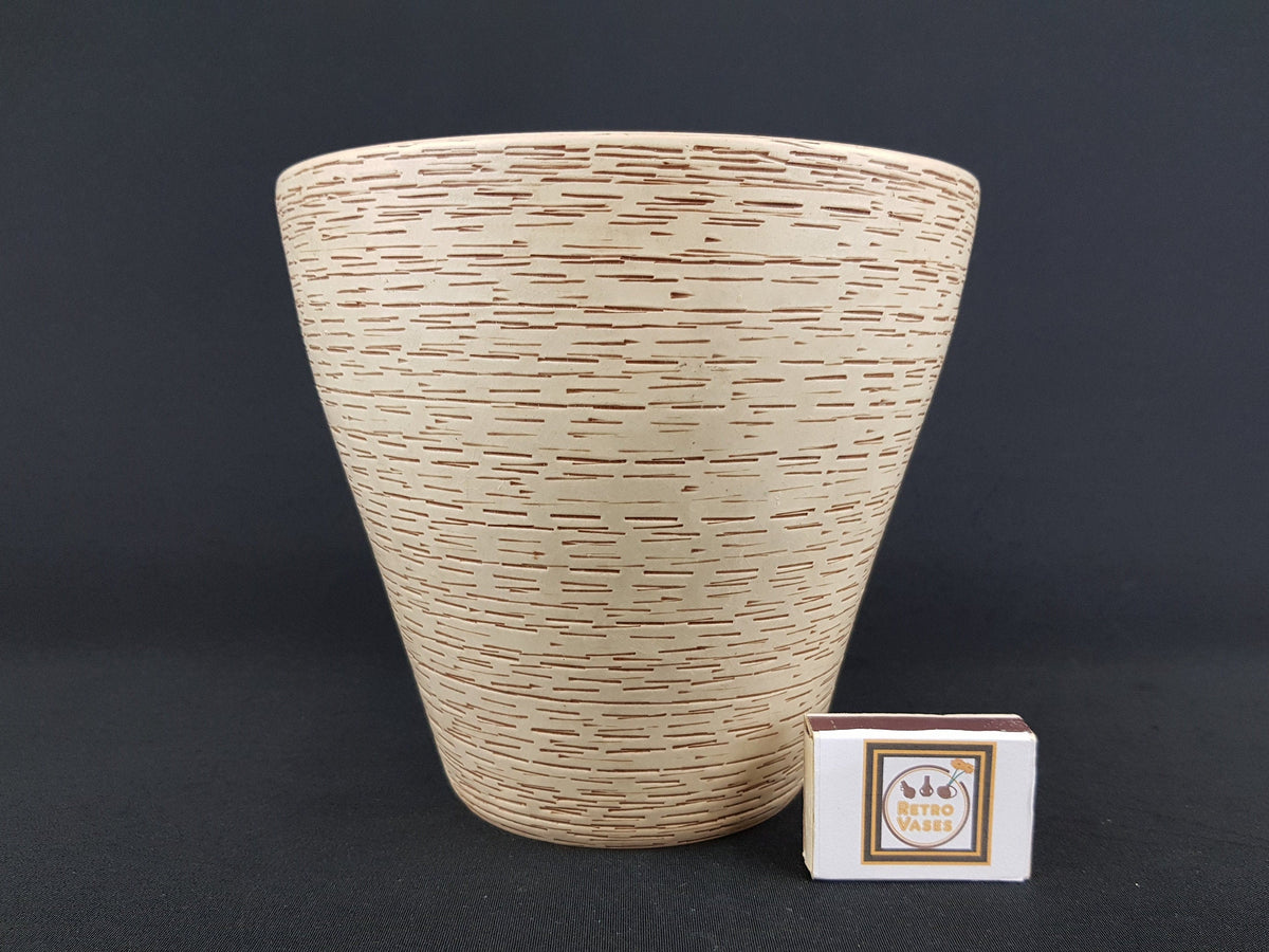 Vintage UBELACKER (Ü-KERAMIK) Beige and Brown Planter Flower Pot 115 West German Pottery 1950s