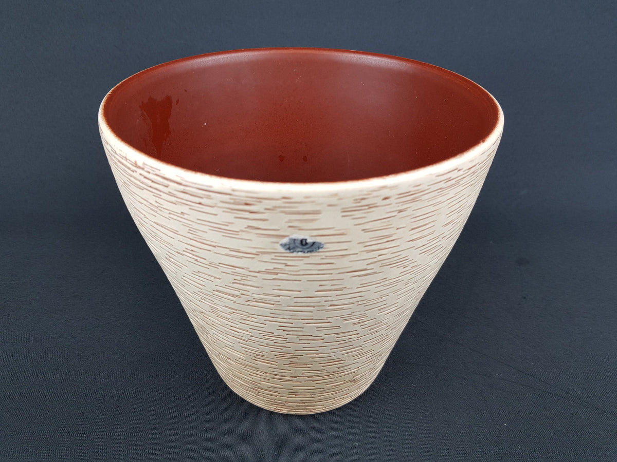 Vintage UBELACKER (Ü-KERAMIK) Beige and Brown Planter Flower Pot 115 West German Pottery 1950s