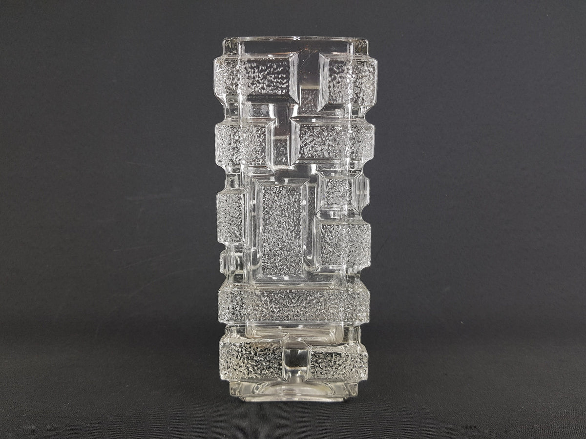 Vintage RUDOLFOVA HUŤ Brickwork Glass Vase by Jiří Zejmon Sklo Union Czechoslovakia 1969