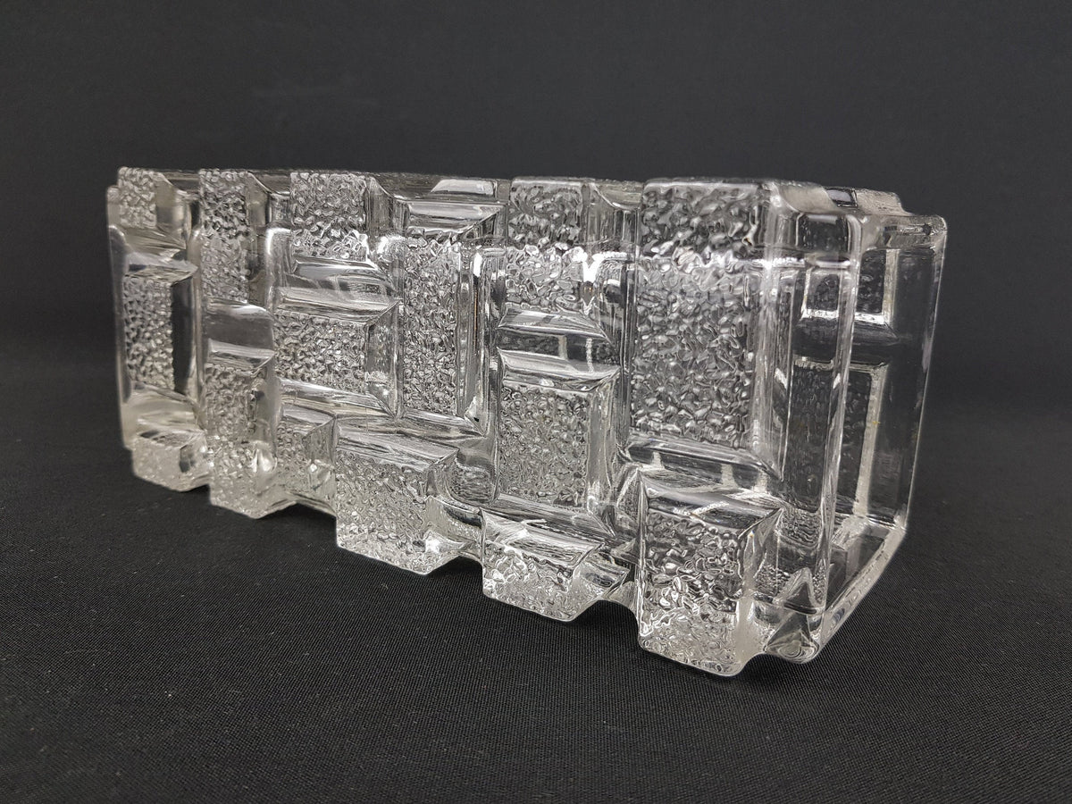 Vintage RUDOLFOVA HUŤ Brickwork Glass Vase by Jiří Zejmon Sklo Union Czechoslovakia 1969
