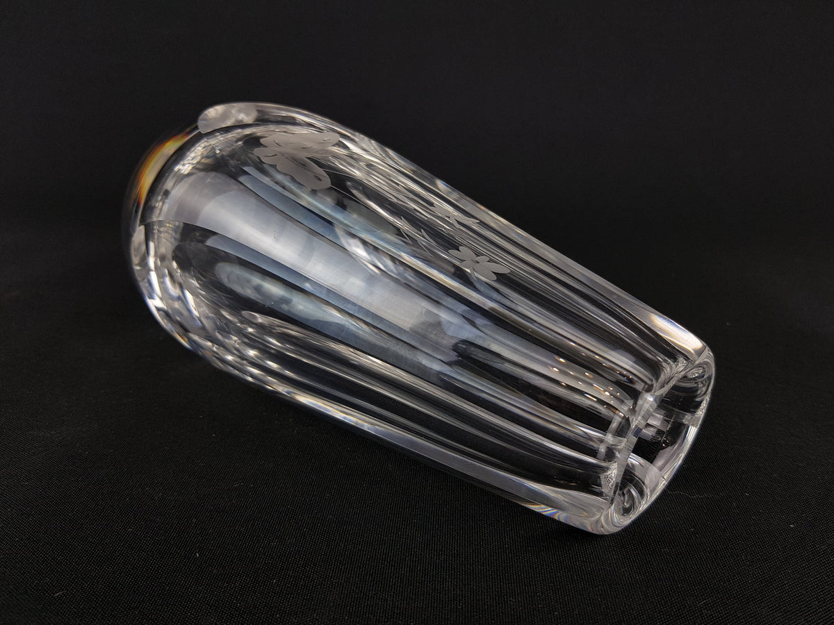 Vintage ORREFORS Clear Vase With Engraved Butterfly Decor From Sweden Scandinavia 1960 1970s